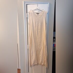 Flax Cream and Gold Striped V-Neck linen dress
